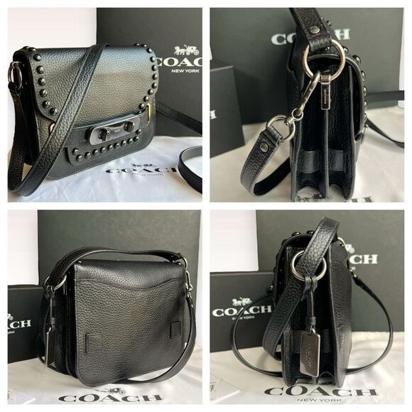 🖤🩶Coach Swagger Saddle / Shoulder Bag Black w/ Rivets & Gunmetal Hardware $400 - Picture 5 of 17